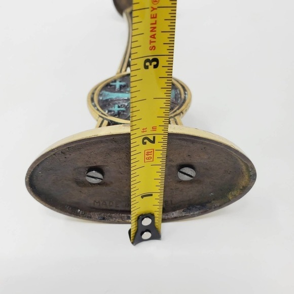 41. Vintage Holyland Jerusalem Brass Cross Candlesticks Holder Set of 2 - Picture 15 of 15